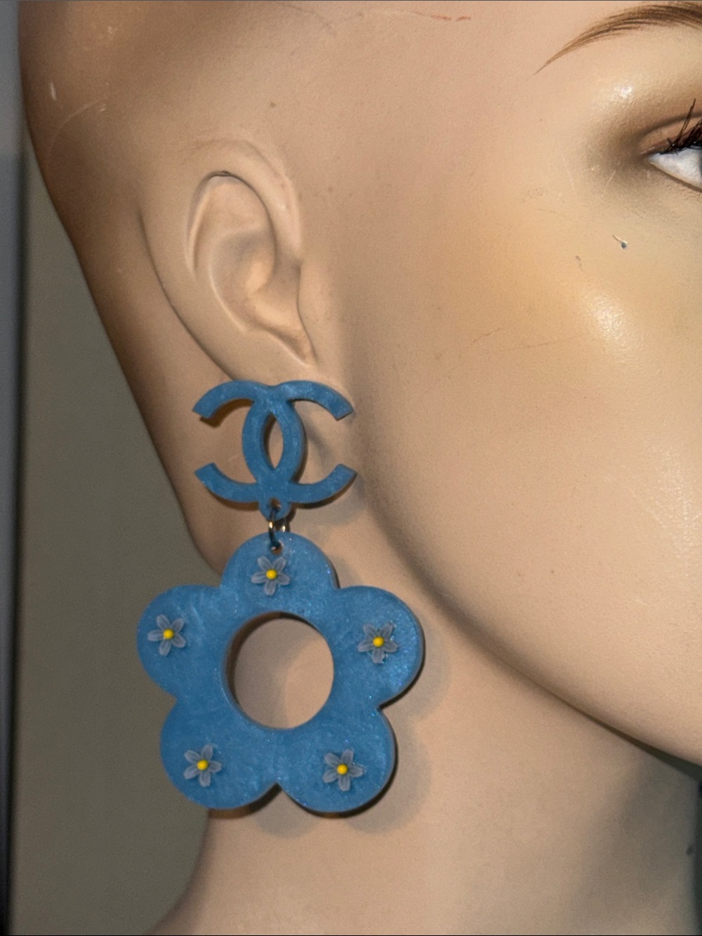 Blue CC Fashion Dangle Floral Earrings - Picture 6 of 14